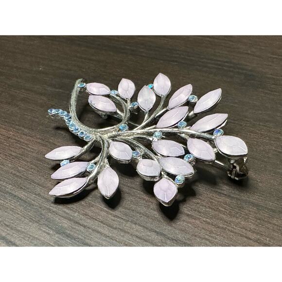 Vintage Lavender Leaves Blue Rhinestone Tree of Life Shaped Brooch Fashion Jewel - Picture 11 of 12